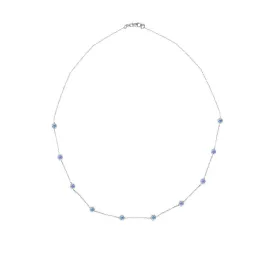 14 Karat White Gold Station Necklace with Blue Sapphires