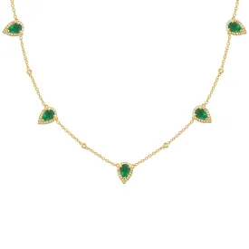14K GOLD DIAMOND AND EMERALD CLEO TEARDROP NECKLACE