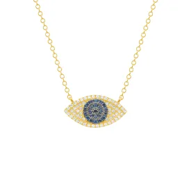 14K GOLD DIAMOND BLACK DIAMOND AND SAPPHIRE KENDALL EYE NECKLACE