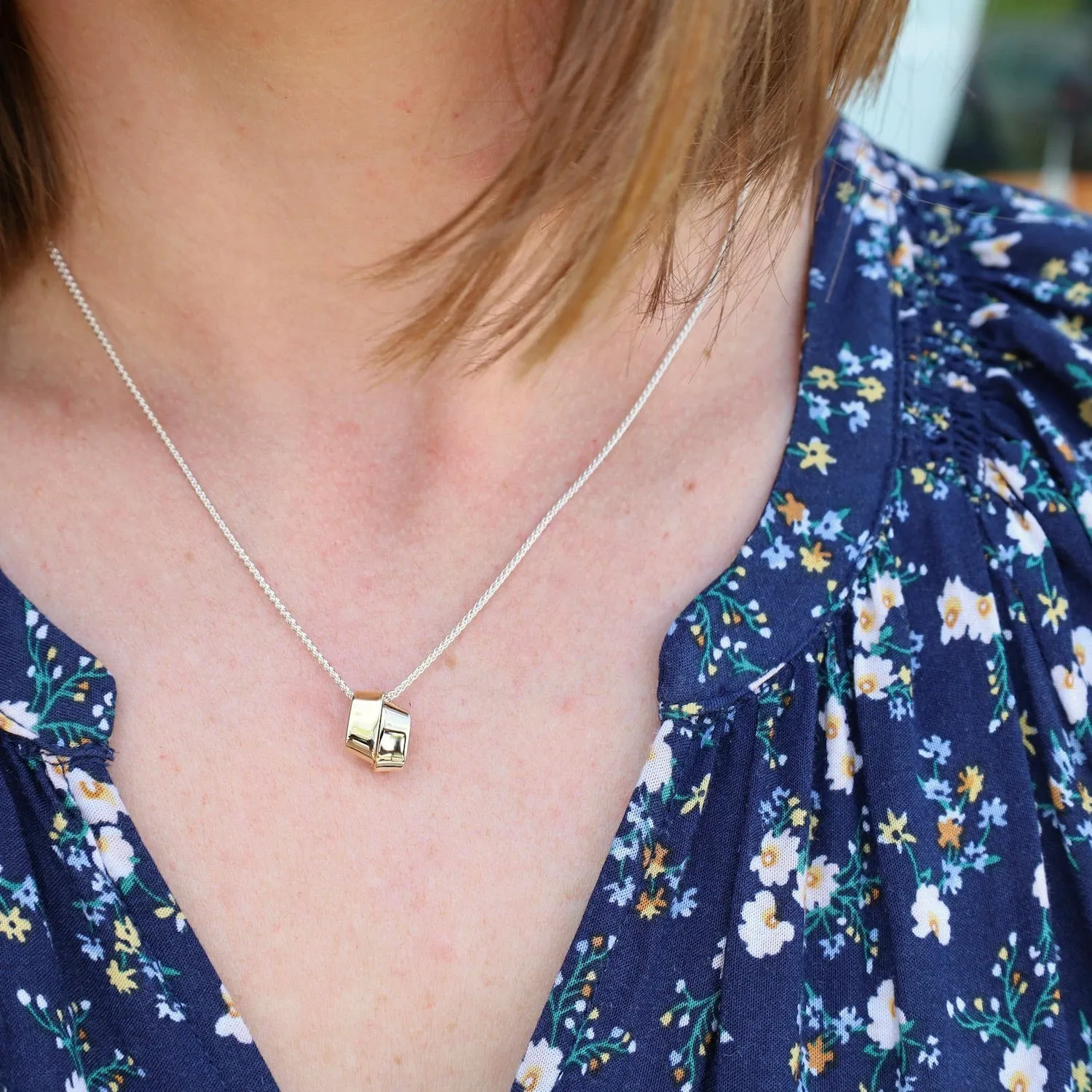 14k Gold Love Knot Pendant on Sterling Silver Chain
