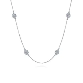14K White Gold Filigree Diamond Station Necklace