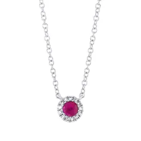 14KT GOLD 0.14 CT RUBY & 0.04 CTW DIAMOND PETITE HALO NECKLACE