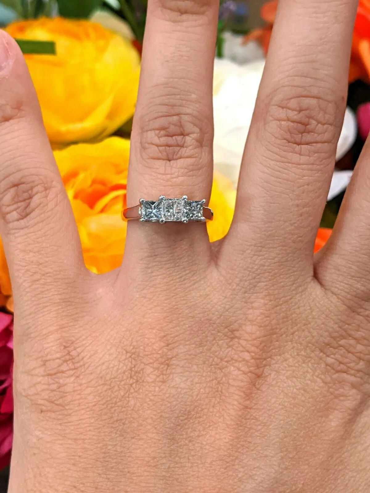 14KW/Platinum 1CTTW Three Stone Princess Cut Diamond Engagement Ring SI2-I1 H-I