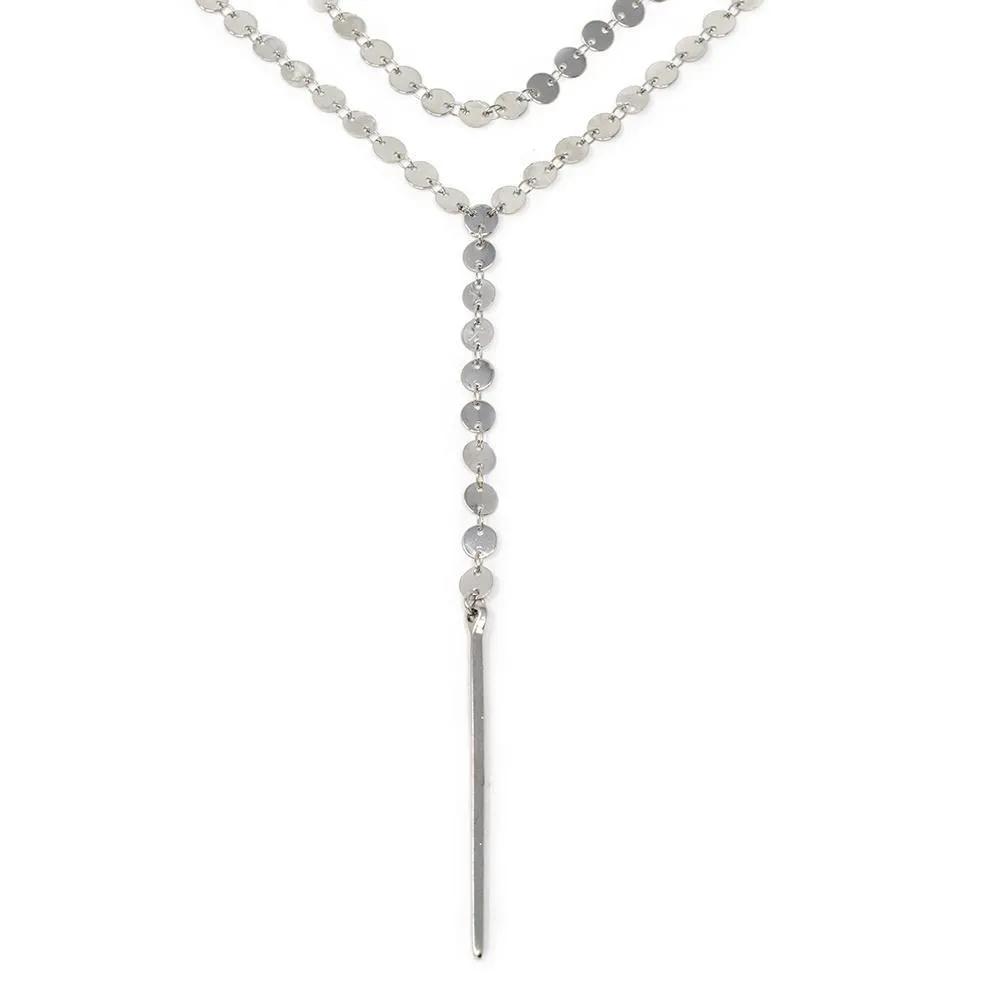 18 Inch Double Necklace Disc Circle Chain Rhodium Plated