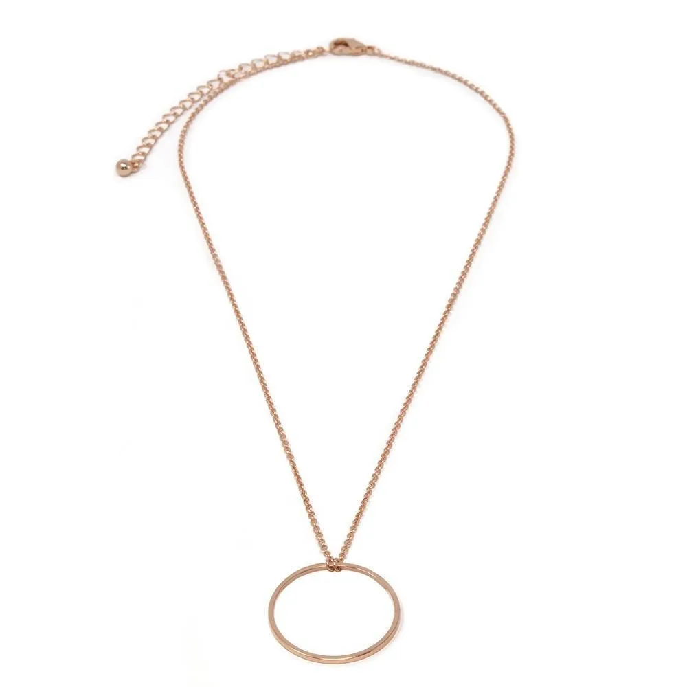 18 Inch Open Circle Necklace Rose Gold Plated