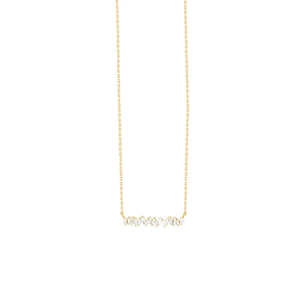 18 Karat Yellow Gold Horizontal Necklace with White Diamond Baguettes