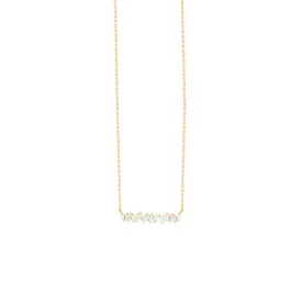 18 Karat Yellow Gold Horizontal Necklace with White Diamond Baguettes