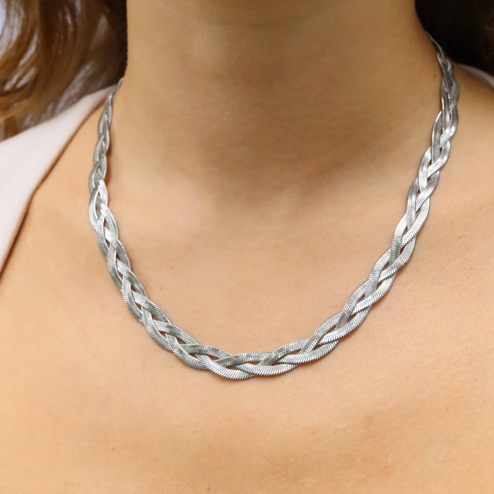 18K Gold PVD Stainless Steel Interwoven Herringbone Chain Necklace / CHN0021
