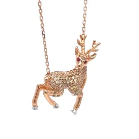 18K Rose Gold Moose Pendant with Diamonds & Rubies
