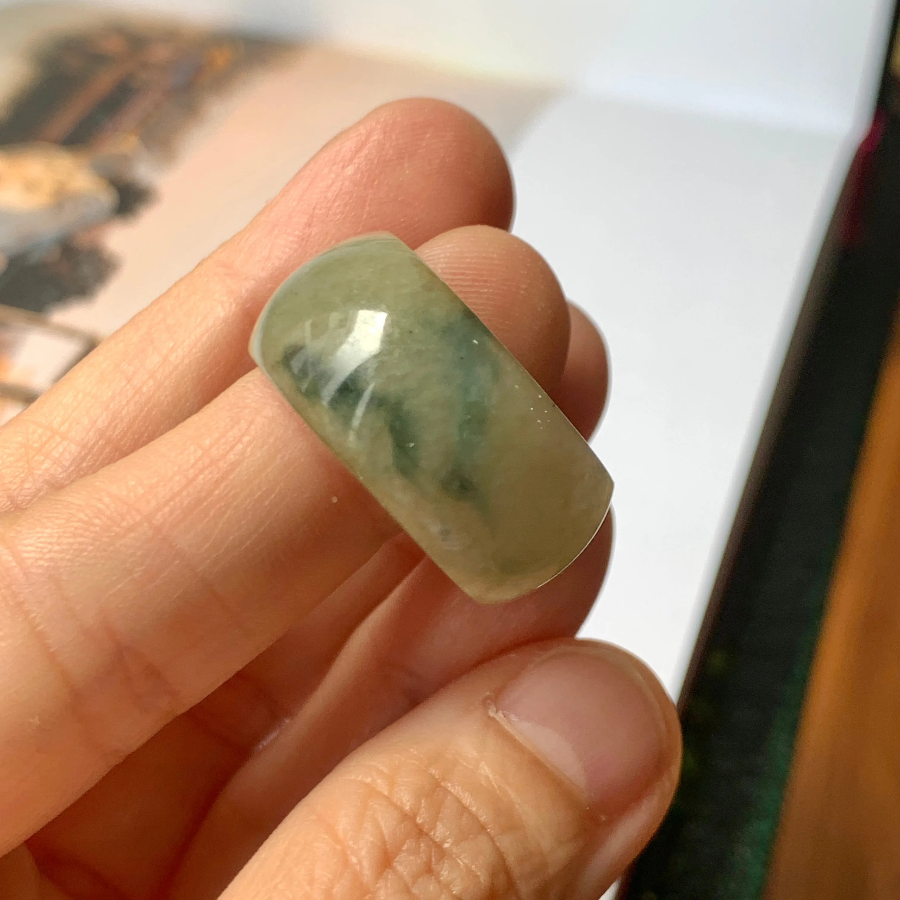 19.3mm A-Grade Natural Floral Yellowish Green Jadeite Abacus Band No.161588
