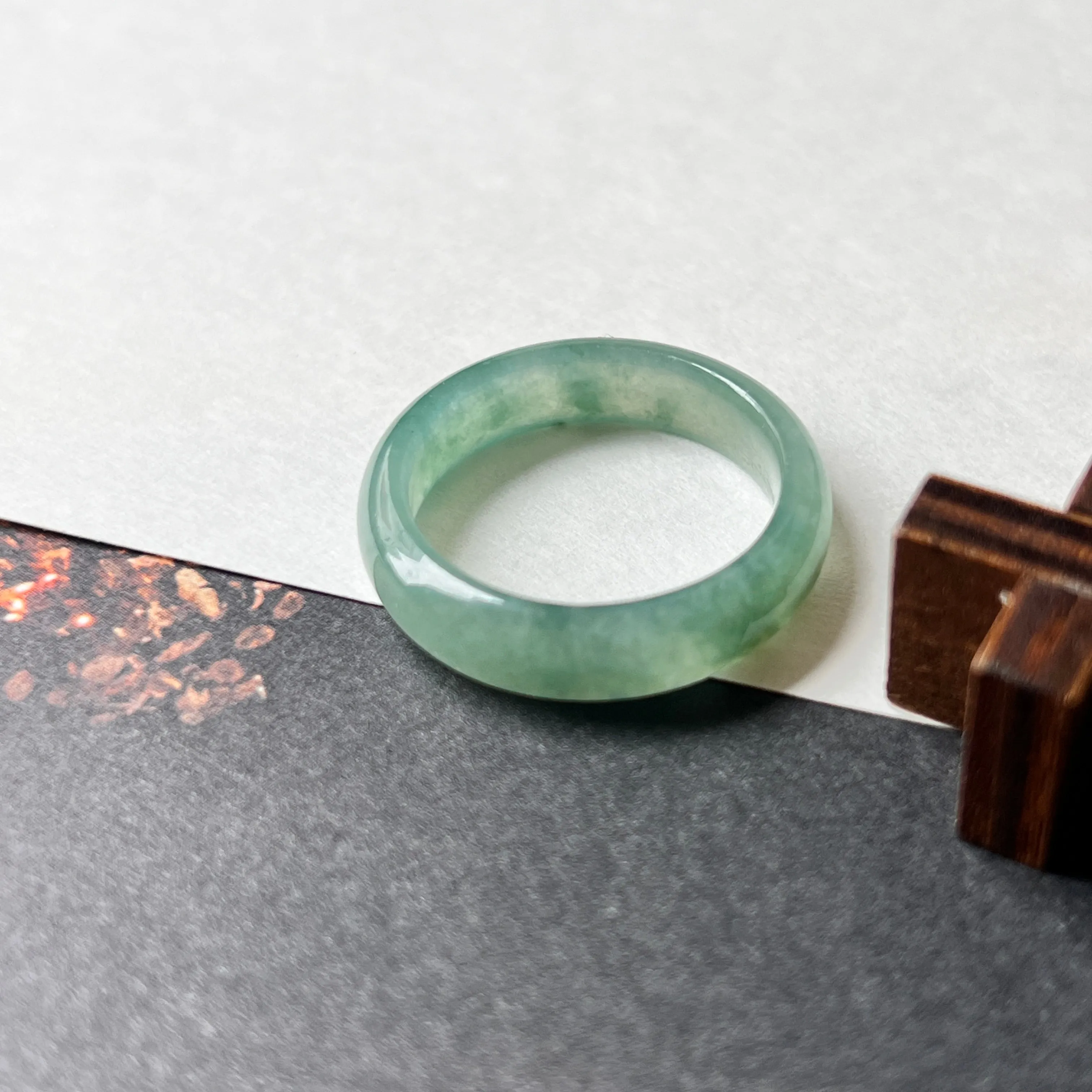 20.3mm A-Grade Natural Bluish Green Jadeite Abacus Ring Band No.220687