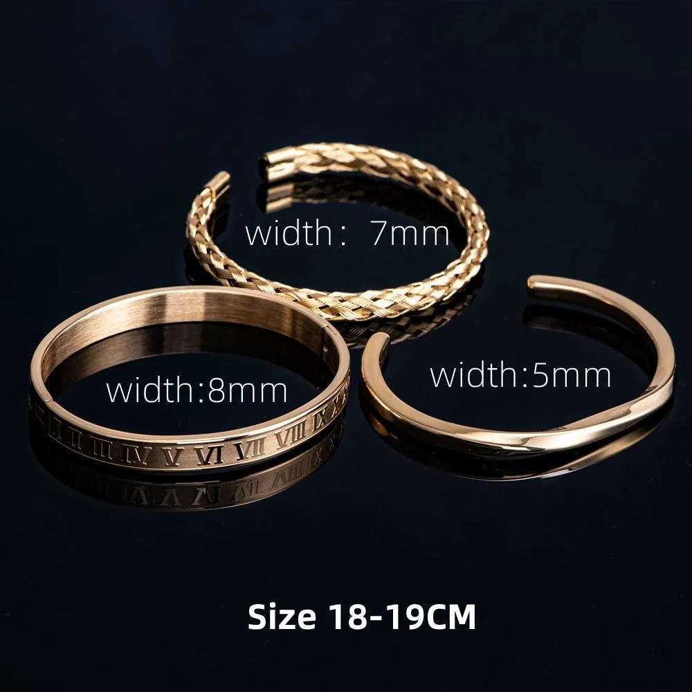 3pcs/set Luxury Roman Number 316L Men Bracelet, Simple Classic Stainless Steel Wristband Braiding Bangles, Type C twisted Bangle Men jewelry