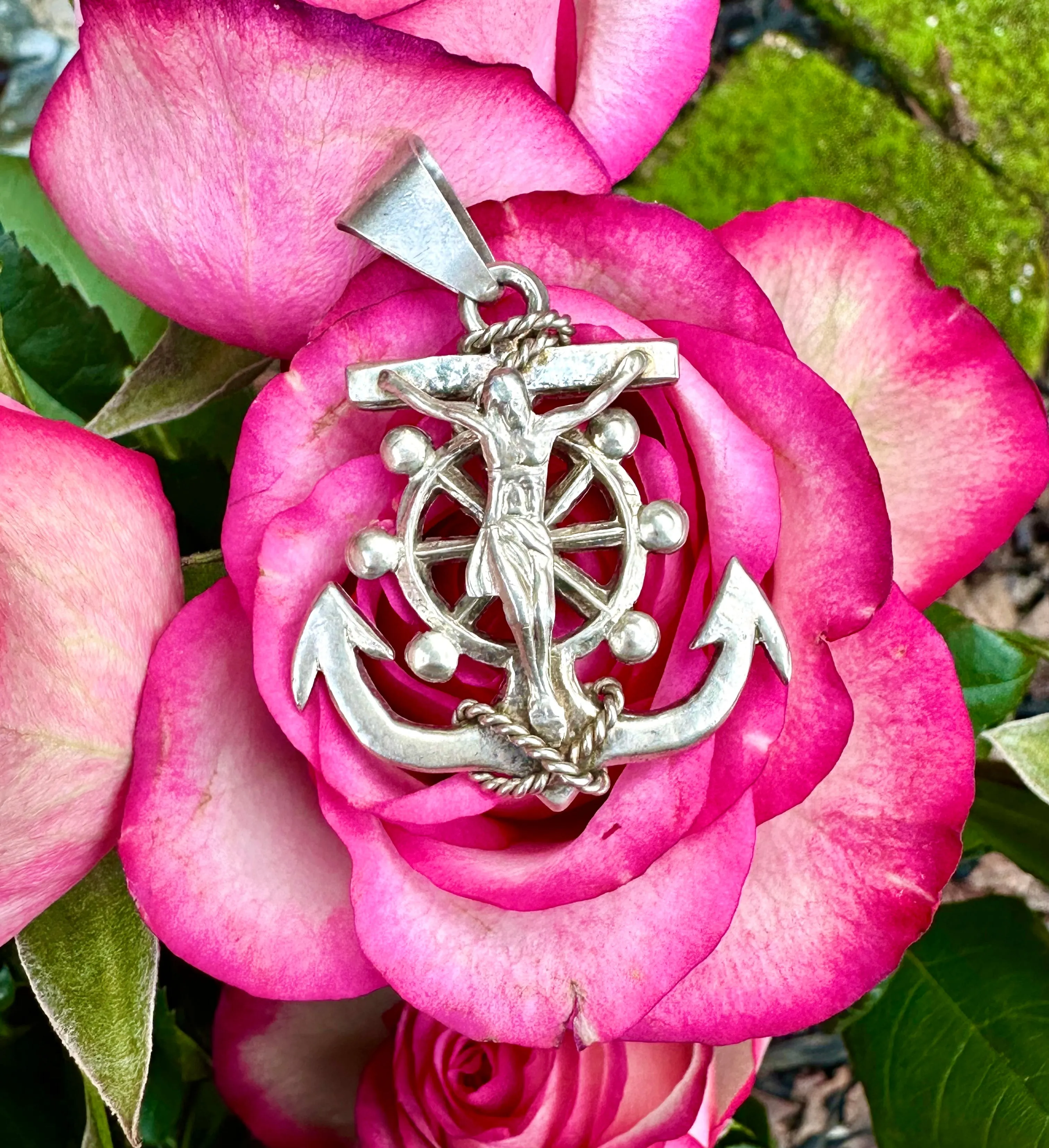 925 Sterling Silver Vintage Crucifix Cross Anchor Pendant CH-02 Made in Mexico