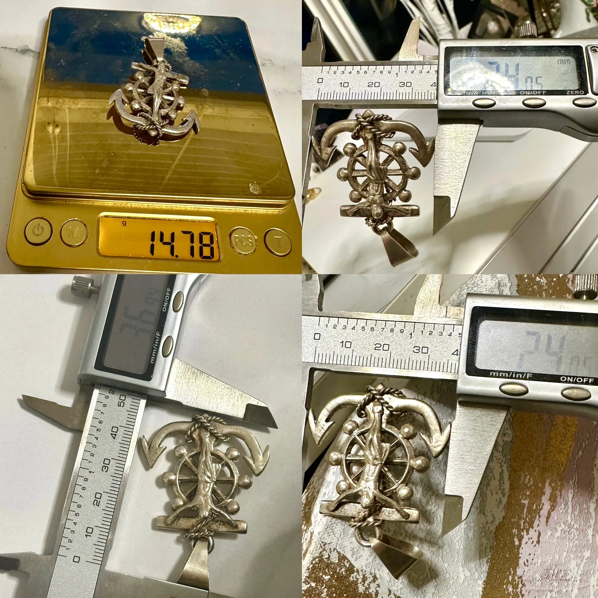 925 Sterling Silver Vintage Crucifix Cross Anchor Pendant CH-02 Made in Mexico