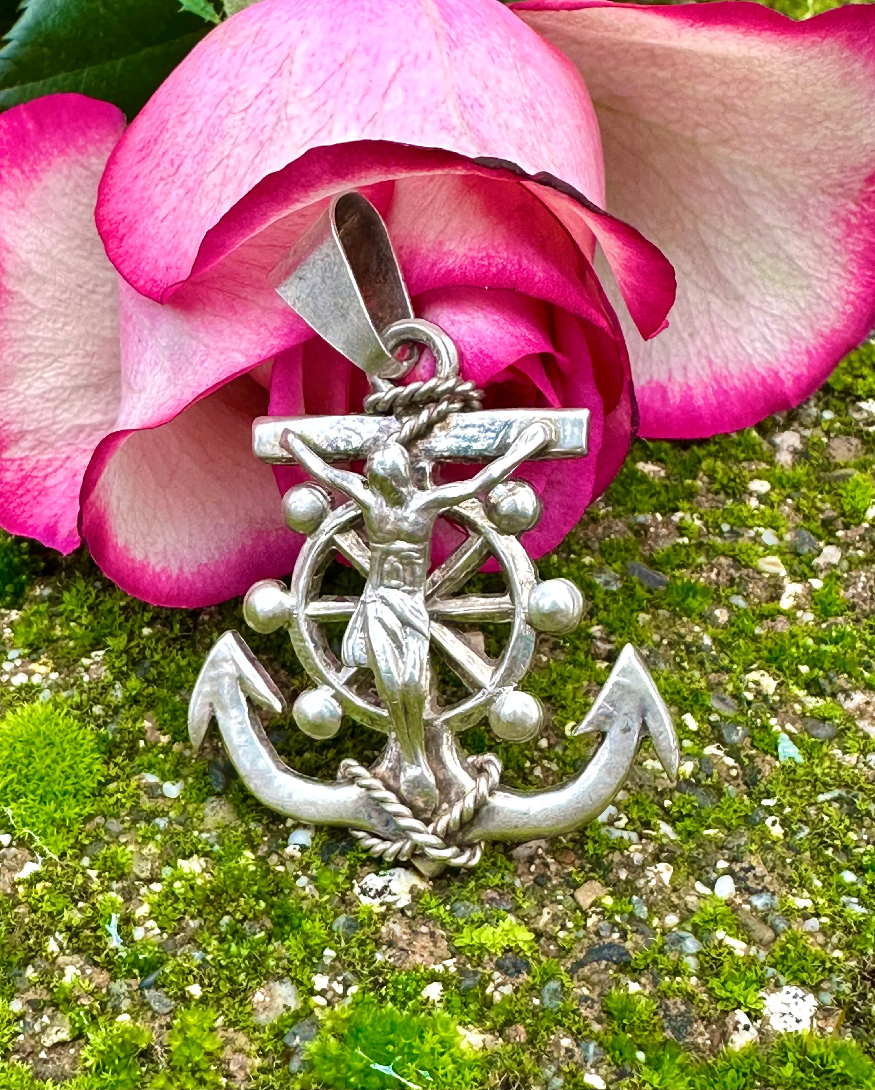 925 Sterling Silver Vintage Crucifix Cross Anchor Pendant CH-02 Made in Mexico