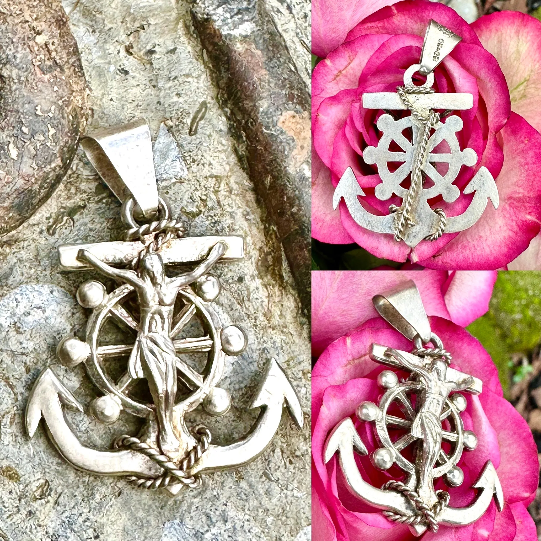 925 Sterling Silver Vintage Crucifix Cross Anchor Pendant CH-02 Made in Mexico