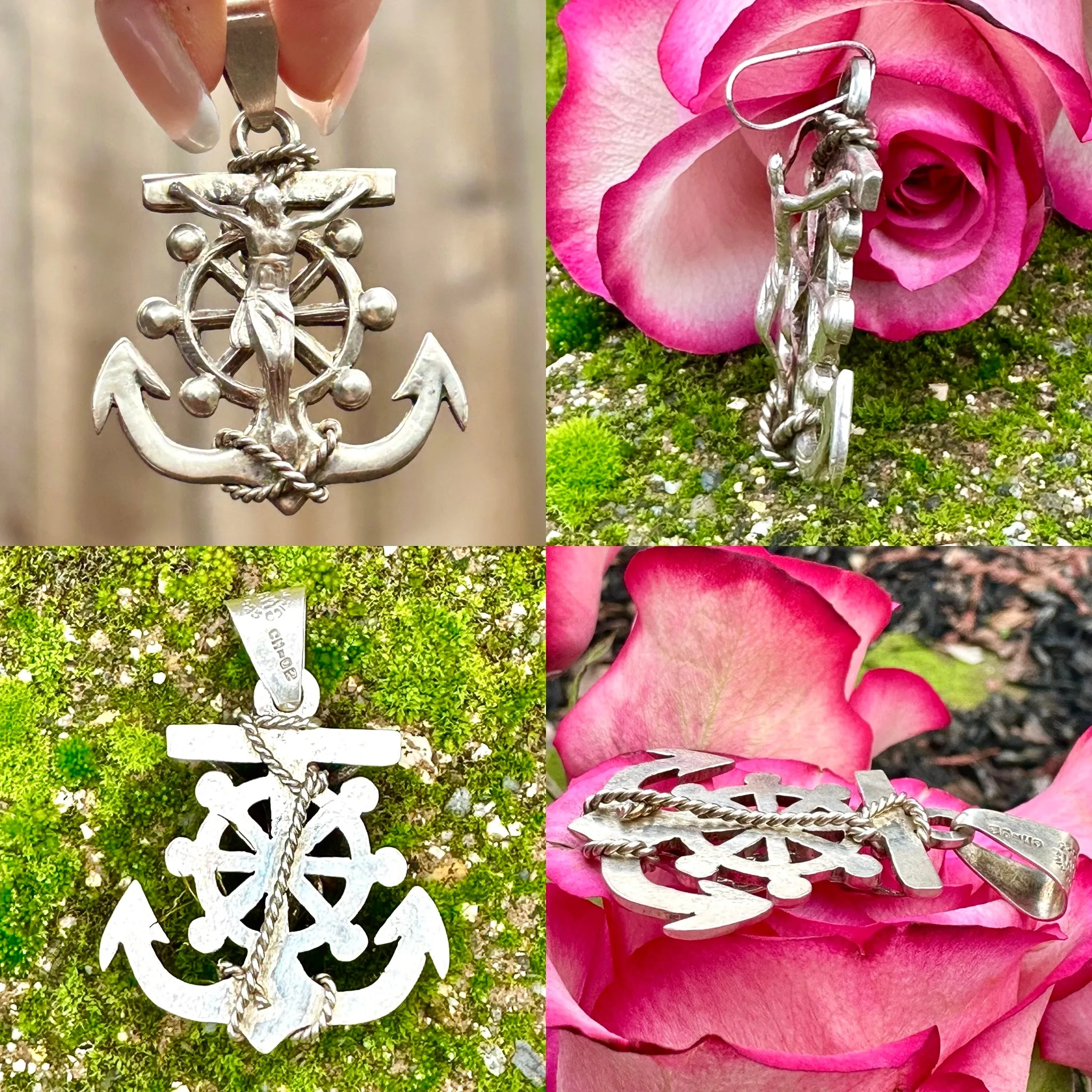 925 Sterling Silver Vintage Crucifix Cross Anchor Pendant CH-02 Made in Mexico