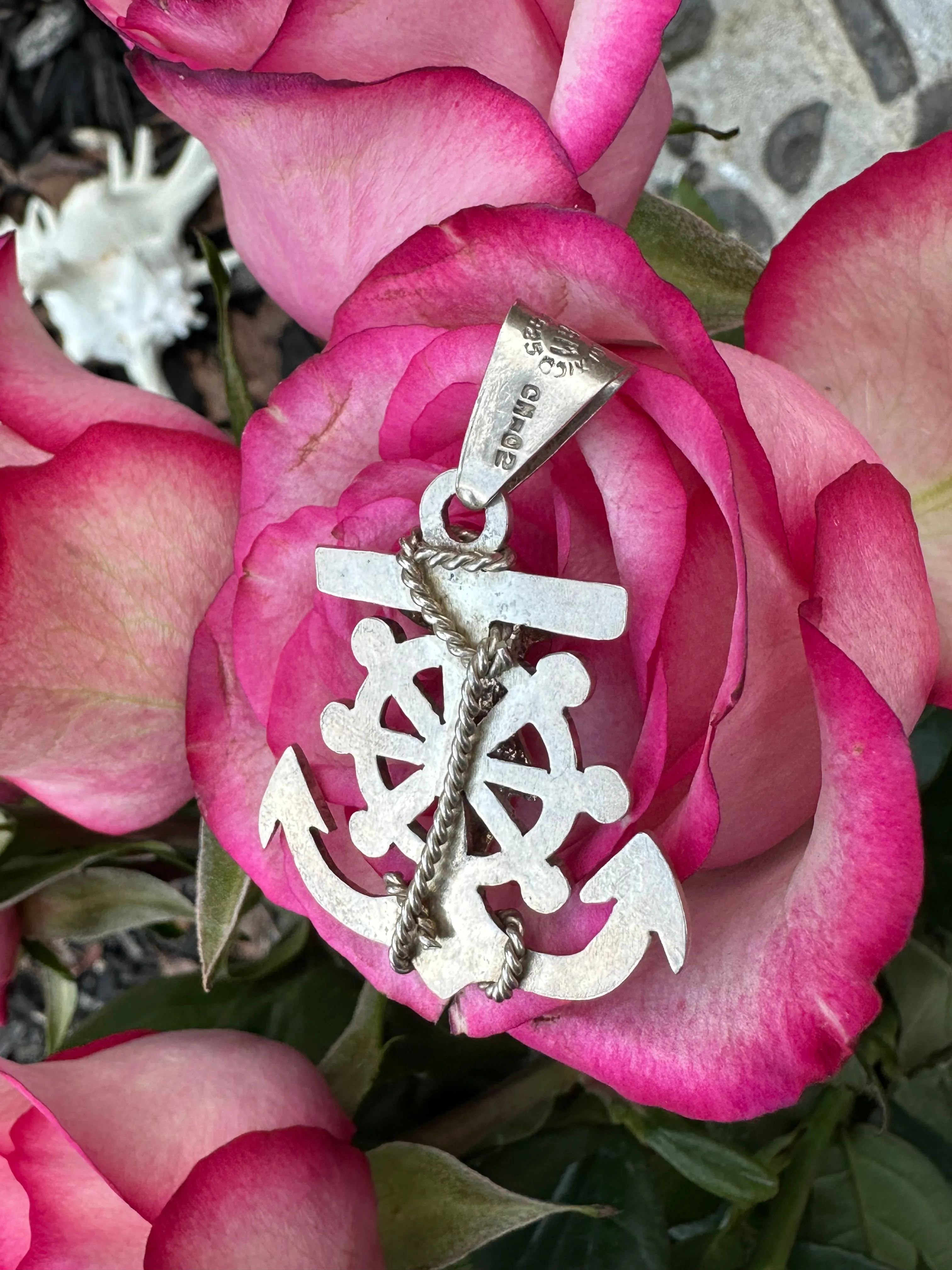 925 Sterling Silver Vintage Crucifix Cross Anchor Pendant CH-02 Made in Mexico