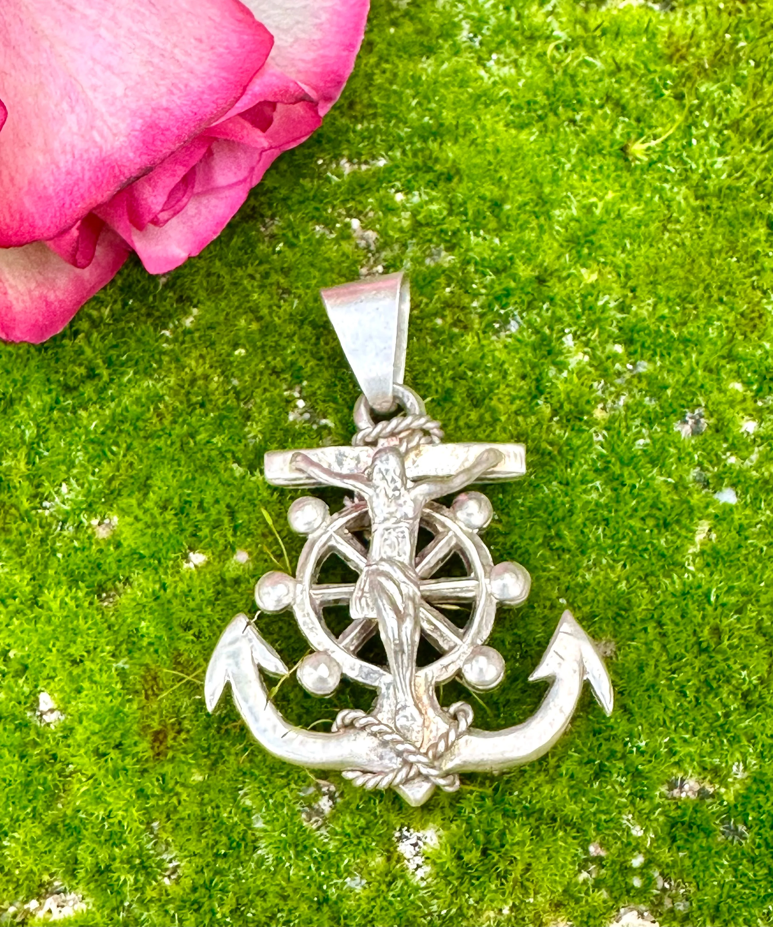 925 Sterling Silver Vintage Crucifix Cross Anchor Pendant CH-02 Made in Mexico