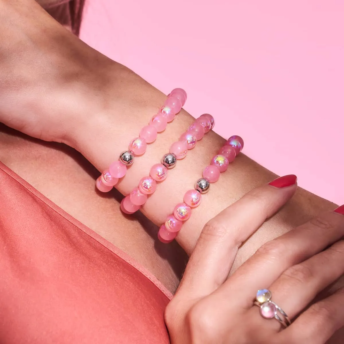 .925 Sterling Silver x Dragon Fruit Bubble Glass Bracelet