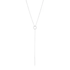 9kt White Gold Circle T-Bar Pendant Necklace