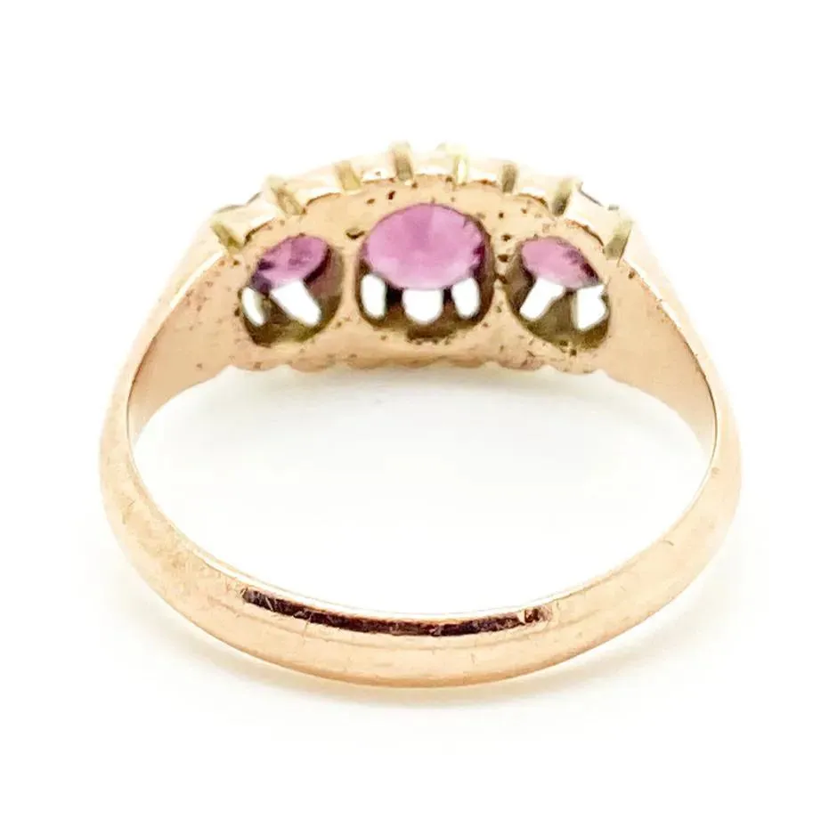 Antique Victorian Triple Garnet 9ct Gold Ring