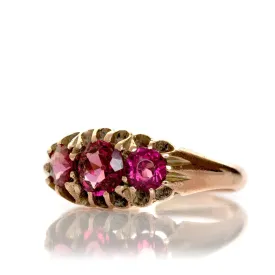 Antique Victorian Triple Garnet 9ct Gold Ring