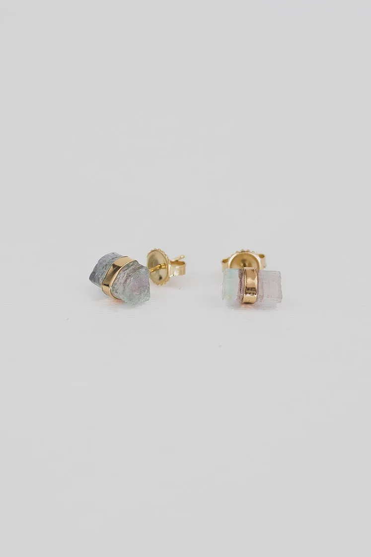 Banded Crystal Studs - Tourmaline - 14k