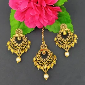 Bhavi Jewels Stone And Kundan Dangler Earrings With Maang Tikka