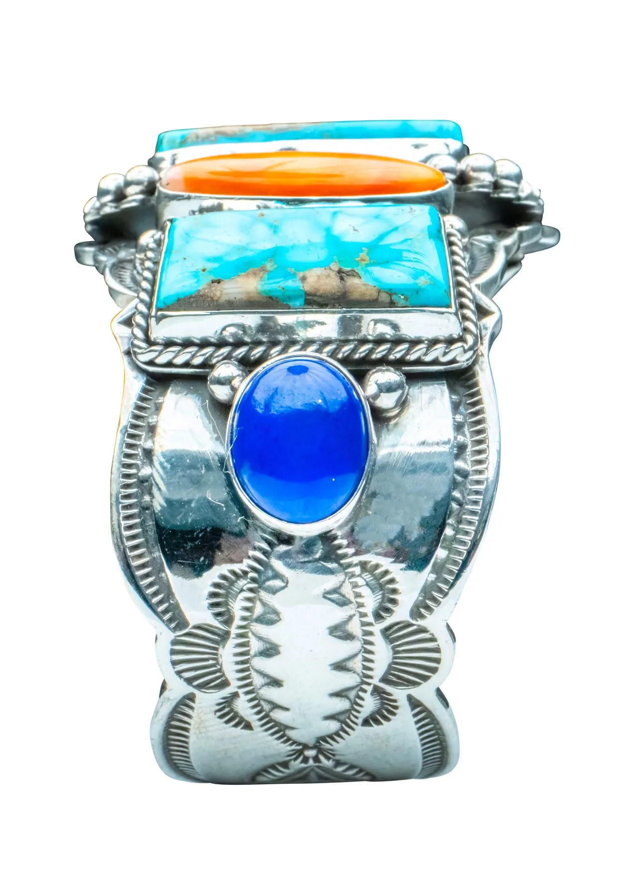 Birdseye Kingman Turquoise, Spiny Oyster Shell & Lapis Bracelet | Aaron Toadlena