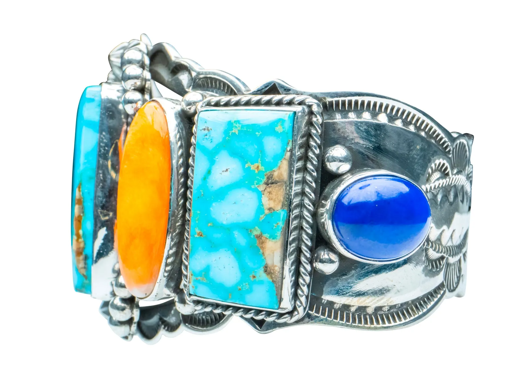 Birdseye Kingman Turquoise, Spiny Oyster Shell & Lapis Bracelet | Aaron Toadlena