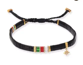 Black Tila Beaded Starburst Charm Bracelet