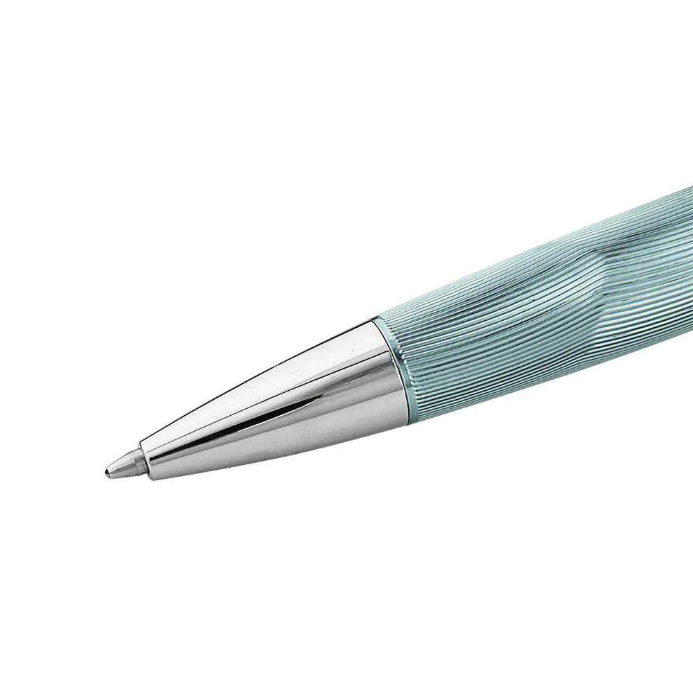 Blue Ballpoint pen with Carved Lines and Painted Oil