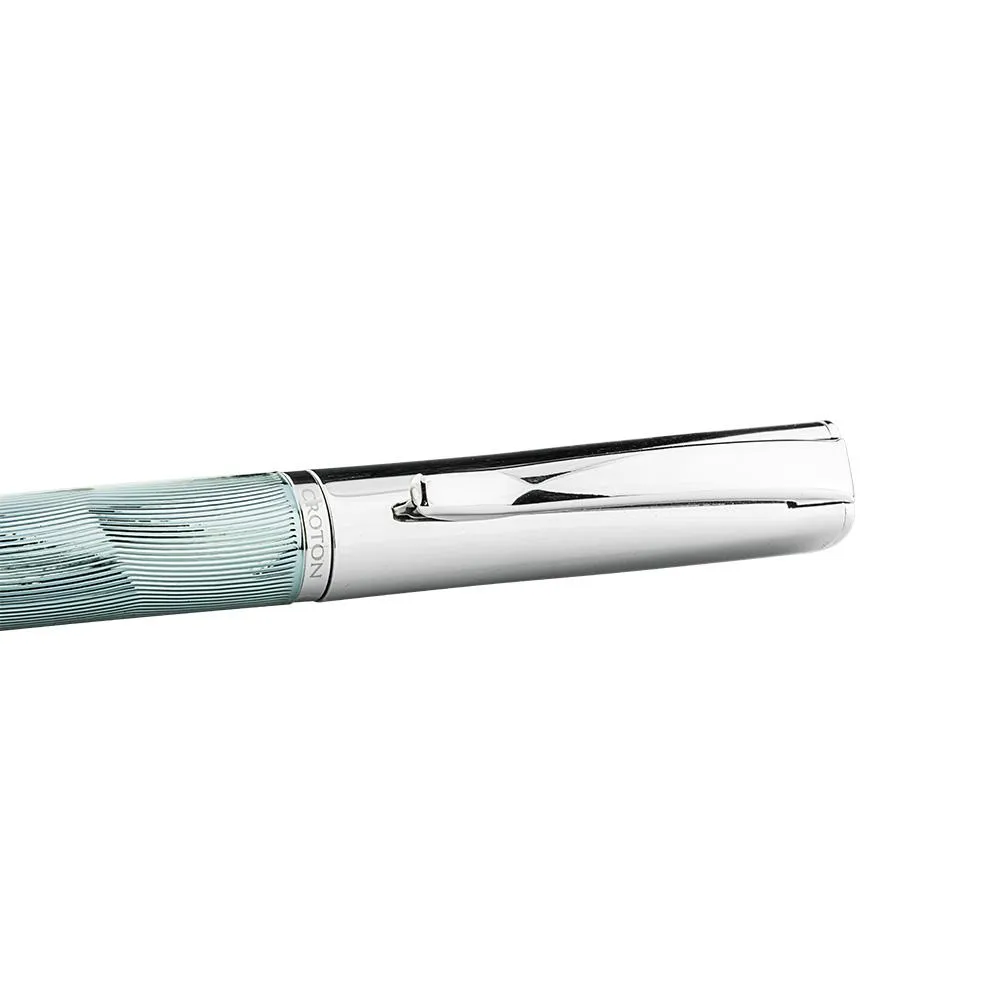 Blue Ballpoint pen with Carved Lines and Painted Oil
