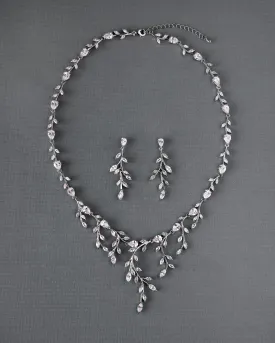 Bridal Necklace and Earrings of Marquise CZ Vines