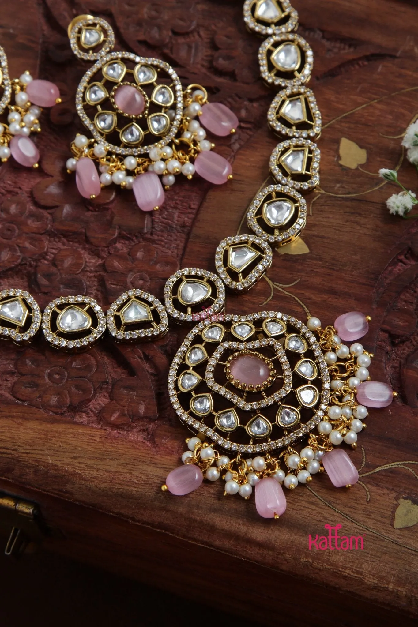 Charvi -  American Diamond Pink Short Necklace
