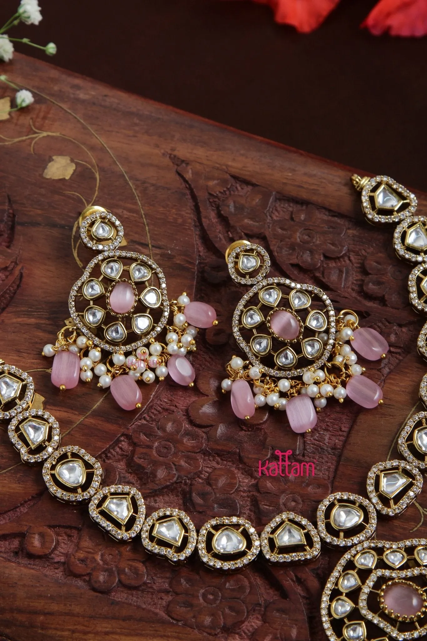 Charvi -  American Diamond Pink Short Necklace