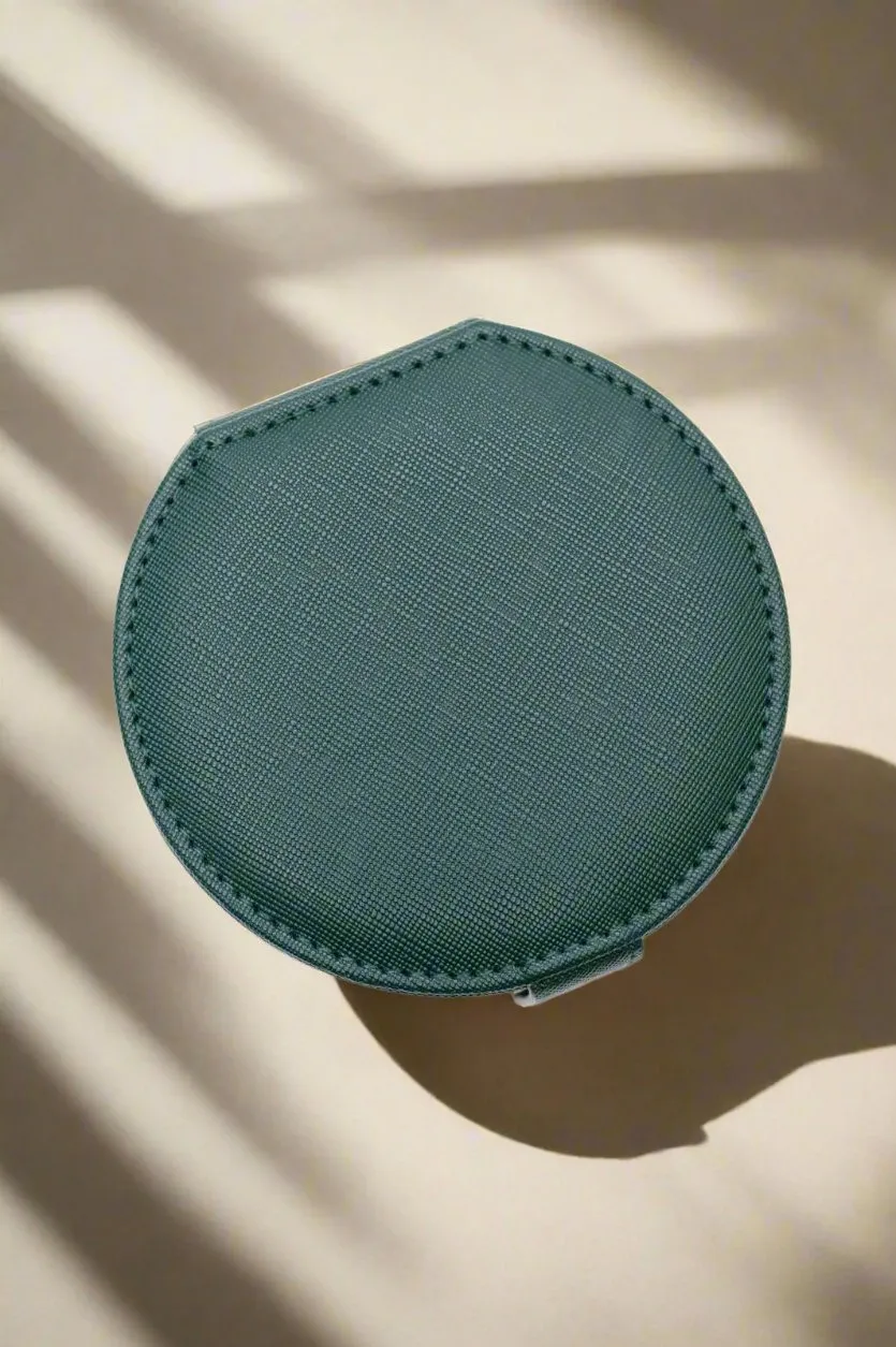 Circular Travel Jewelry Case in Green