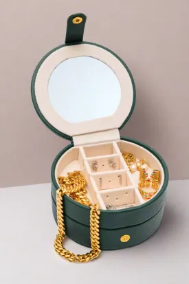 Circular Travel Jewelry Case in Green