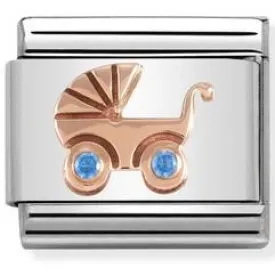 Classic Bonded Rose Gold & CZ Blue Pram  430305/05