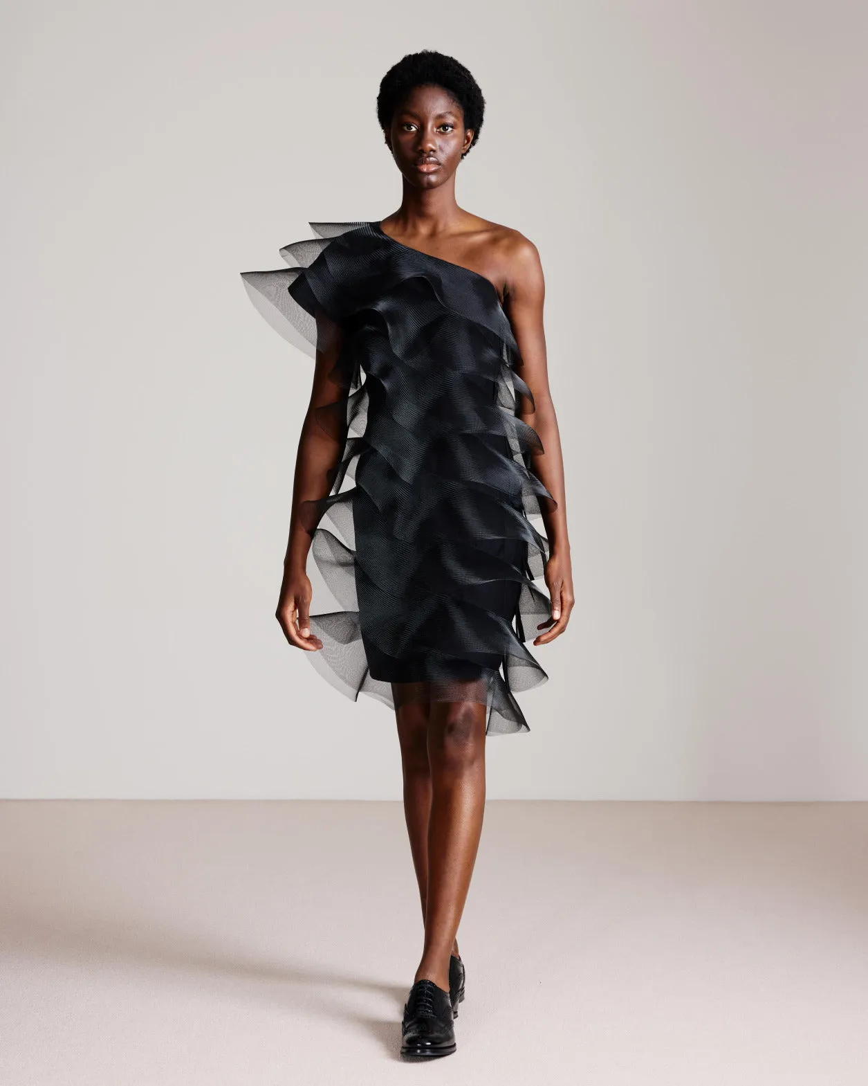 Cotton Silk Cocktail Dress with Waves