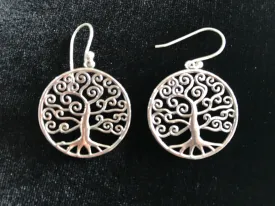 Curly Tree Circle Sterling Silver Earrings