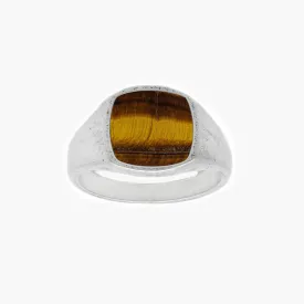 Cushion Signet Ring With Tiger Eye Stone
