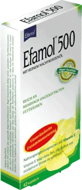 EFAMOL 500, evening primrose oil, vitamin E (alpha tocopheryl acetate)