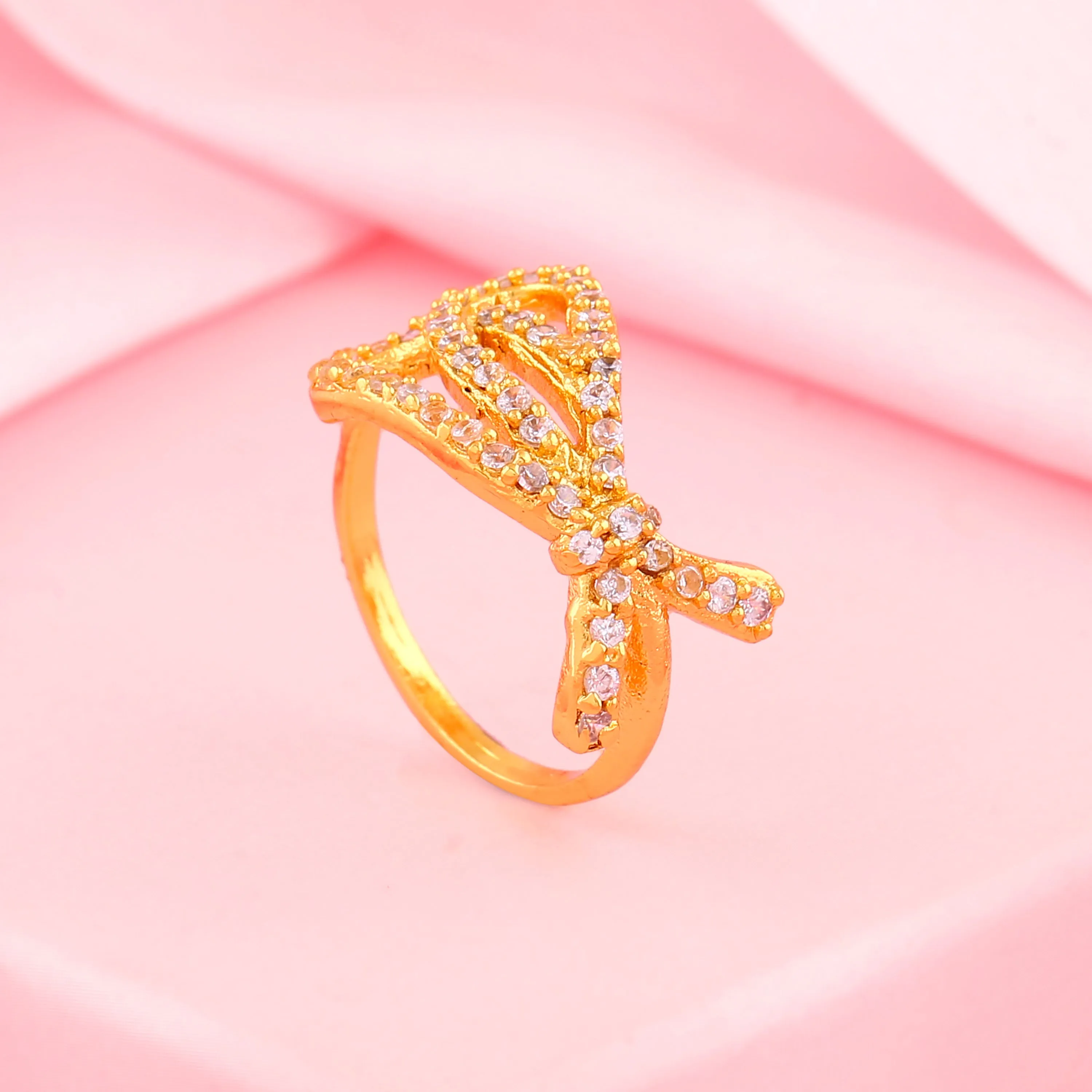 Estele Gold Plated CZ Knot Designer Finger Ring for Women