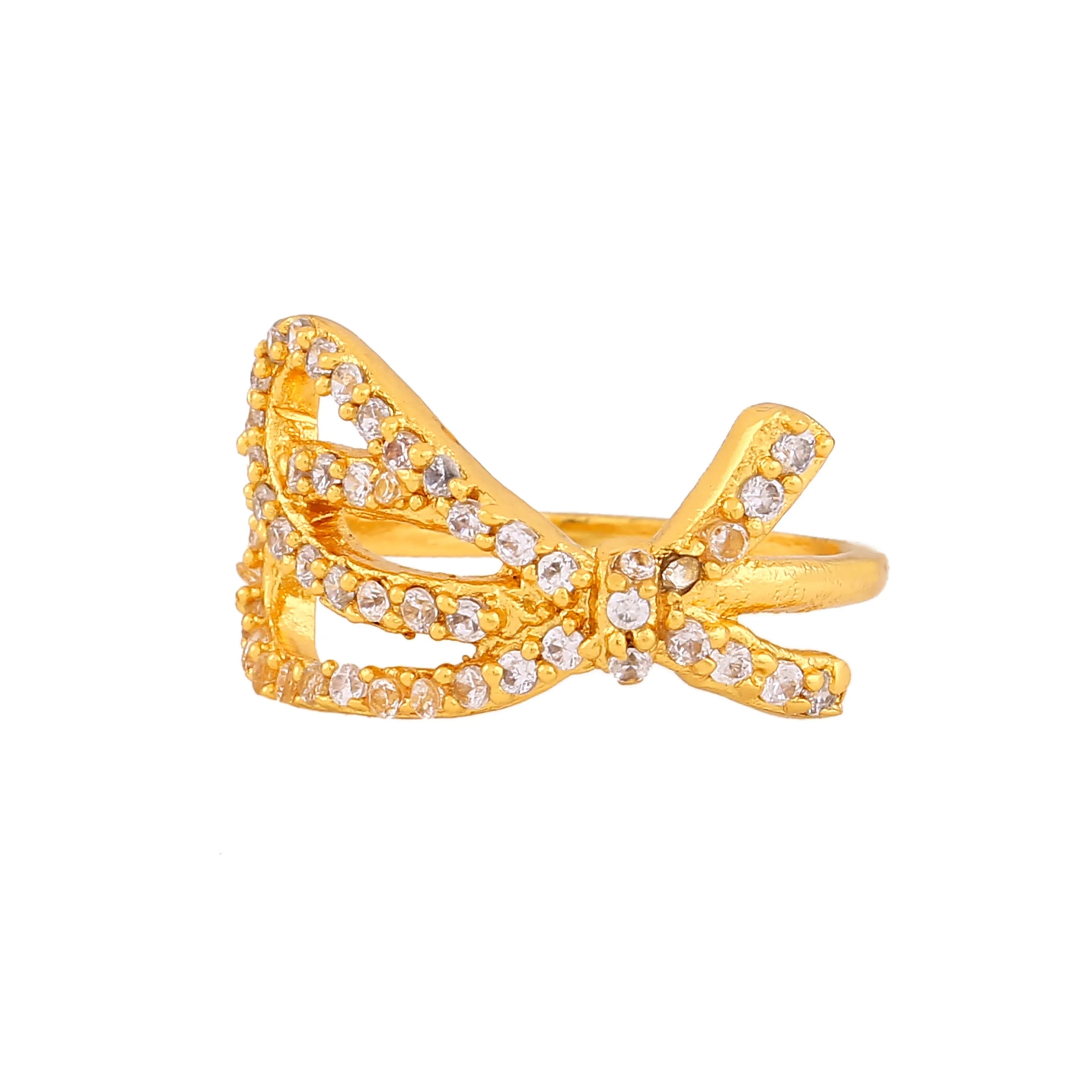 Estele Gold Plated CZ Knot Designer Finger Ring for Women