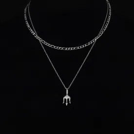 Ferni Stainless Steel Trident Pendant & Figaro Chain Necklace Set