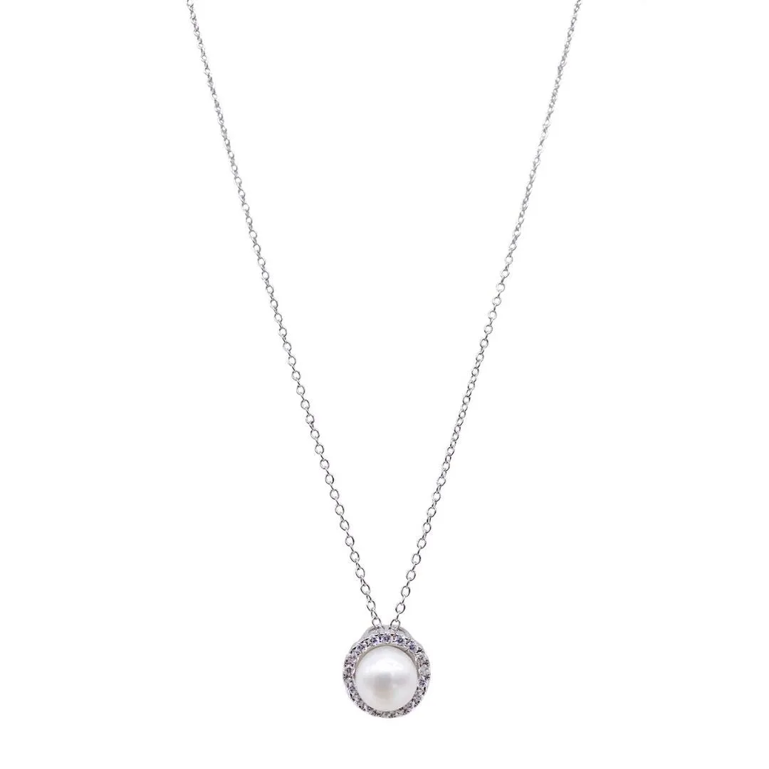 Freshwater Pearl Halo Necklace silver