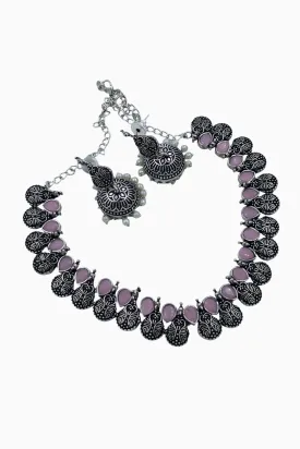 German Silver Stone Choker Set, Baby Pink