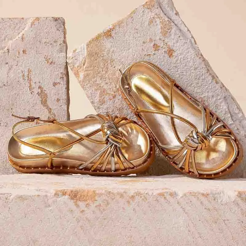 Gold and SIlver Strappy Chunky Sandals